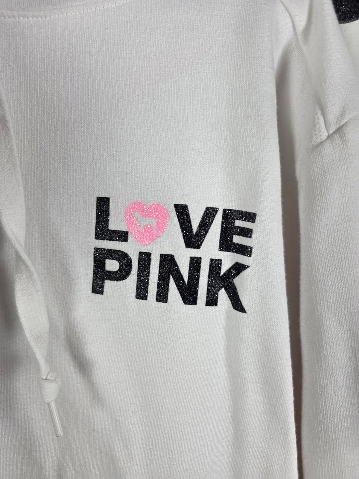 Victorias Secret Pink CAMPUS ORIGINALS Glitter HEART BLING Hoodie TEE SHIRT SET