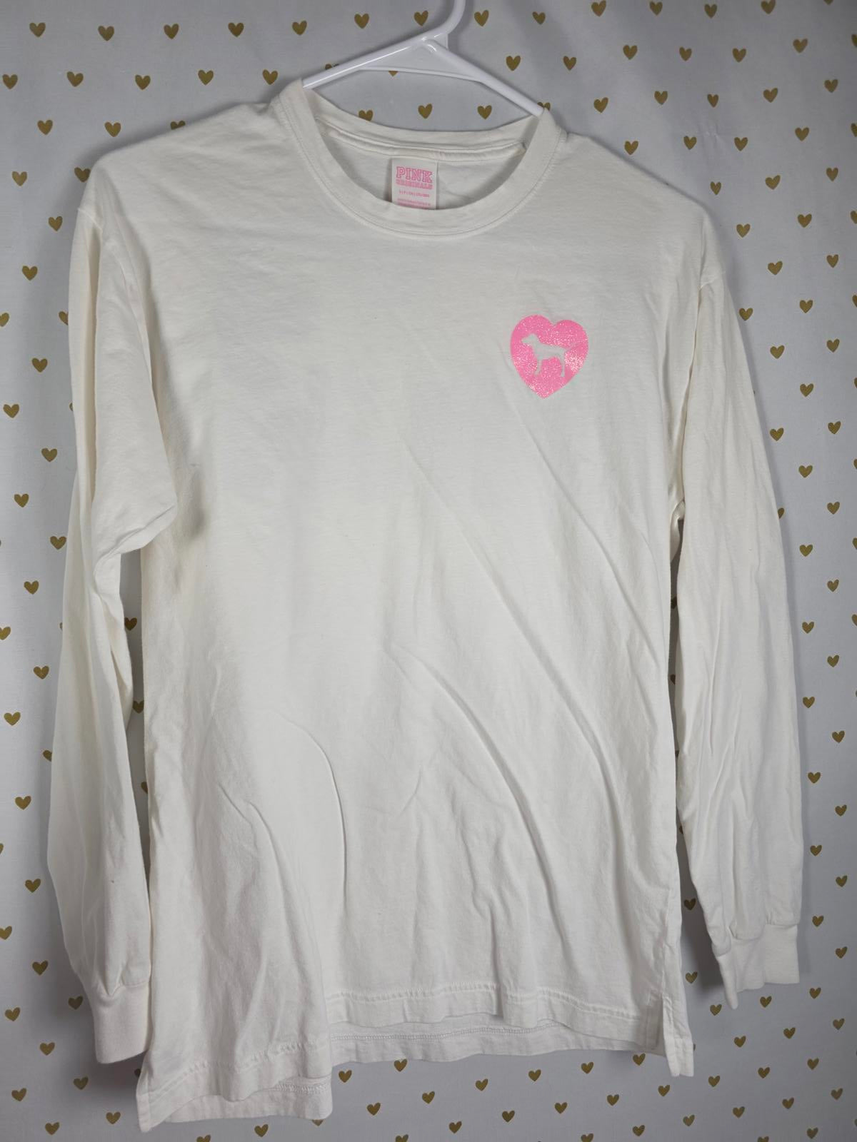 Victorias Secret Pink CAMPUS ORIGINALS Glitter HEART BLING Hoodie TEE SHIRT SET