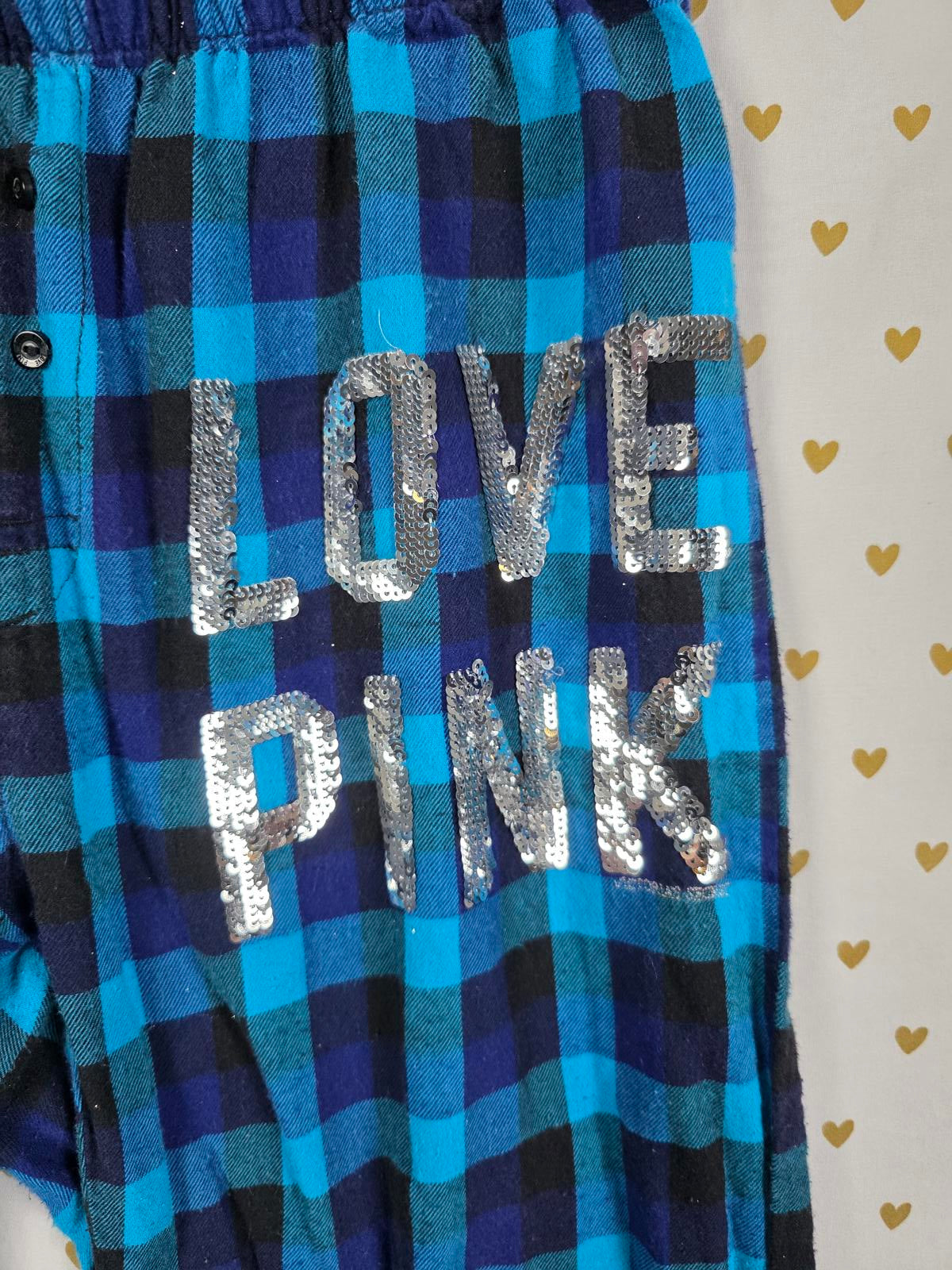 Victorias Secret BLING Plaid Sequined Sleep Pants PJ Bottoms SMALL vintage Rare