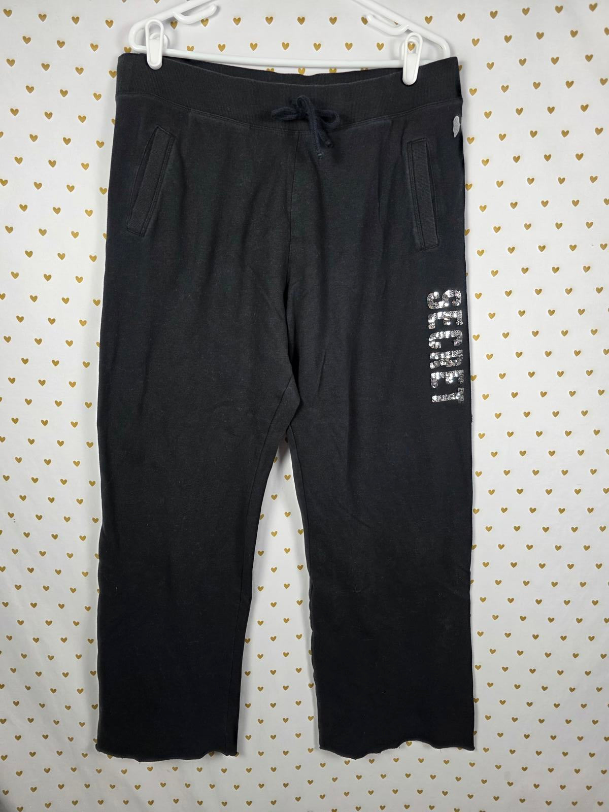 Victorias Secret WINGS BLING Sequined Flare Sweats Black Silver LARGE