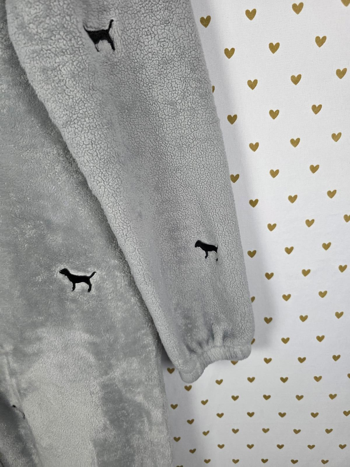 Victoria Secret Pink Teddy Soft Pajama M/L Dogs Gray one piece RARE Sleep