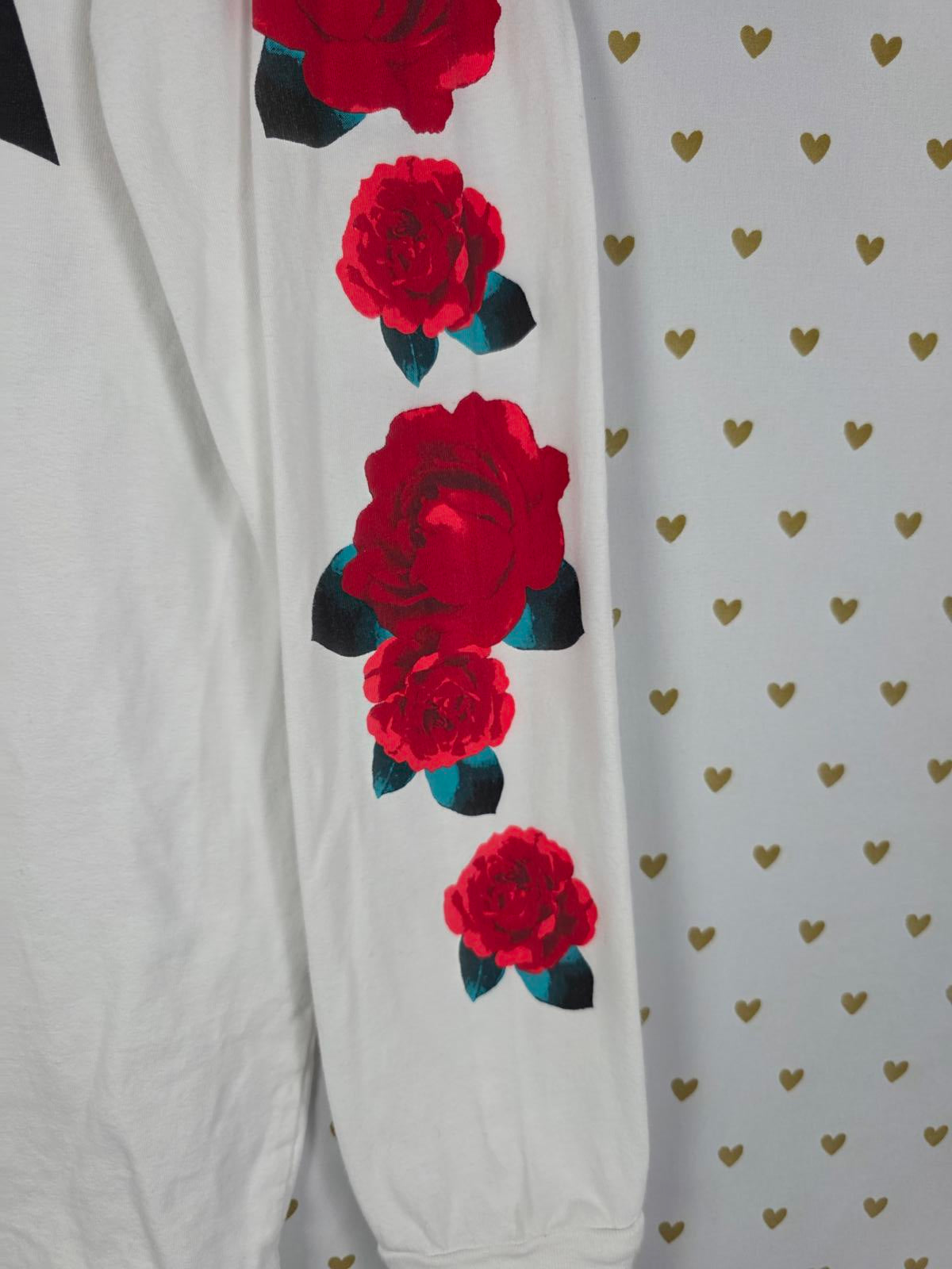 Victorias Secret PINK Long Sleeve FLORAL Campus Logo Tee Shirt White XS