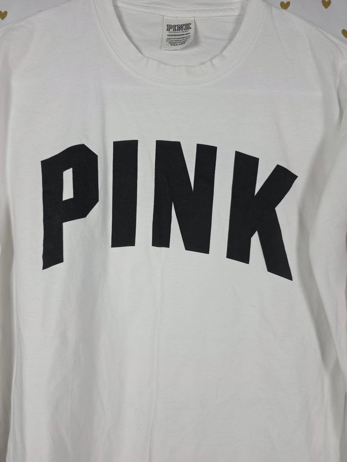 Victorias Secret PINK Long Sleeve FLORAL Campus Logo Tee Shirt White XS