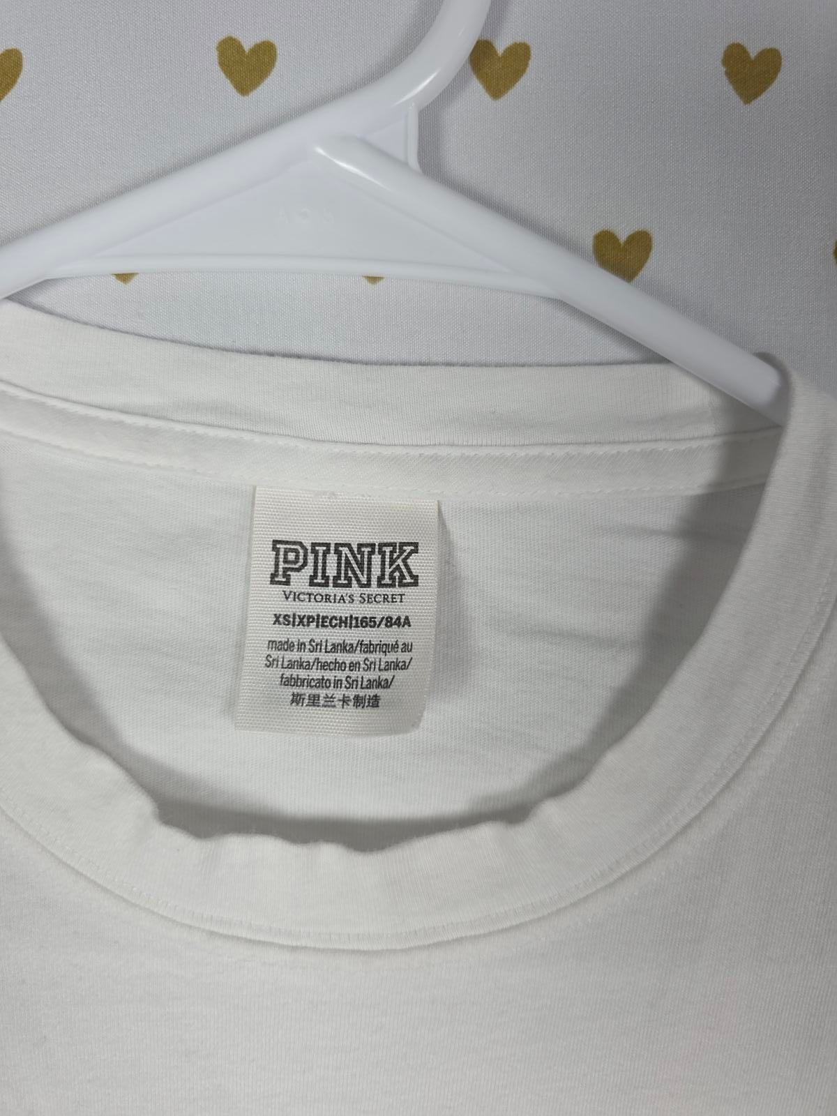 Victorias Secret PINK Long Sleeve FLORAL Campus Logo Tee Shirt White XS