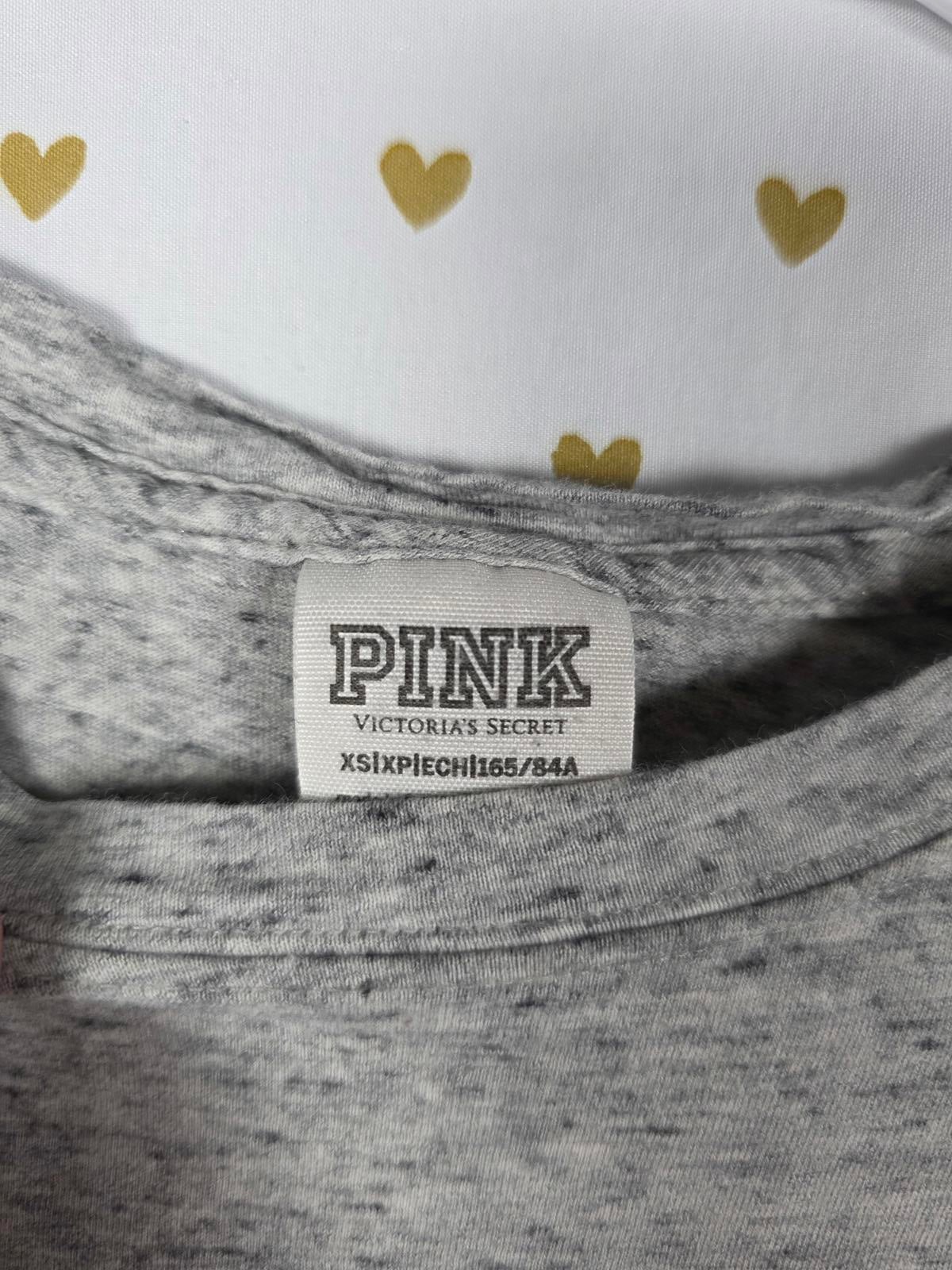 Victorias Secret PINK GOLD DOG BLING Sequined Logo Stripe Campus Tee shirt XS