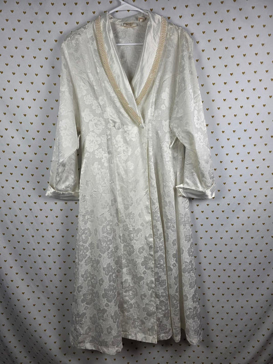 Vintage VICTORIAS SECRET Gold Label Robe M Large Ivory Satin Floral BEADED HTF