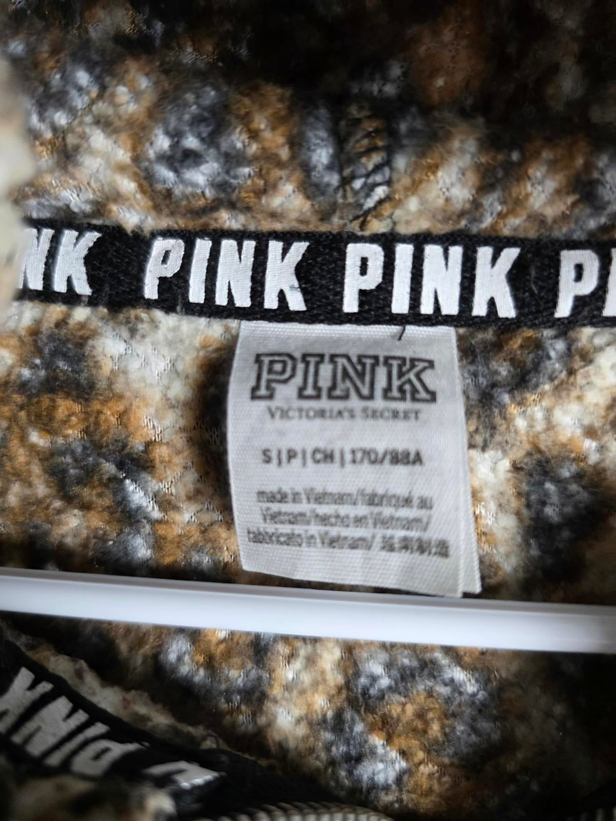 Victorias Secret Pink CHEETAH LEOPARD FUZZY Pullover Hooded Jacket Coat SMALL