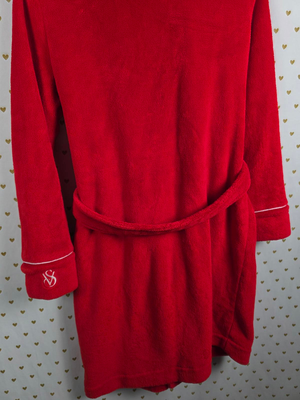 Victorias Secret Fluffy Thick RED VS Logo Bathrobe Bath Robe  Pockets VTG XS