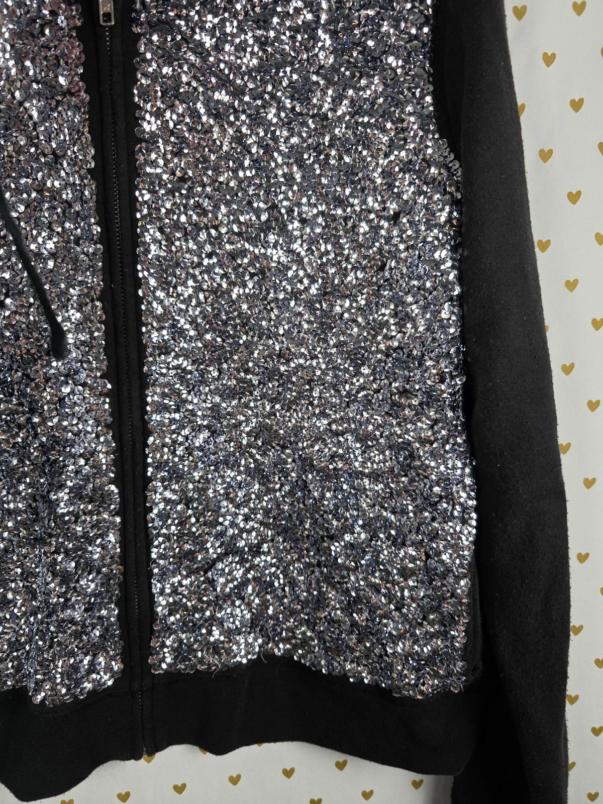 Victoria's Secret PINK Fashion Show Silver Sequin BLING Shine Hoodie LARGE RARE