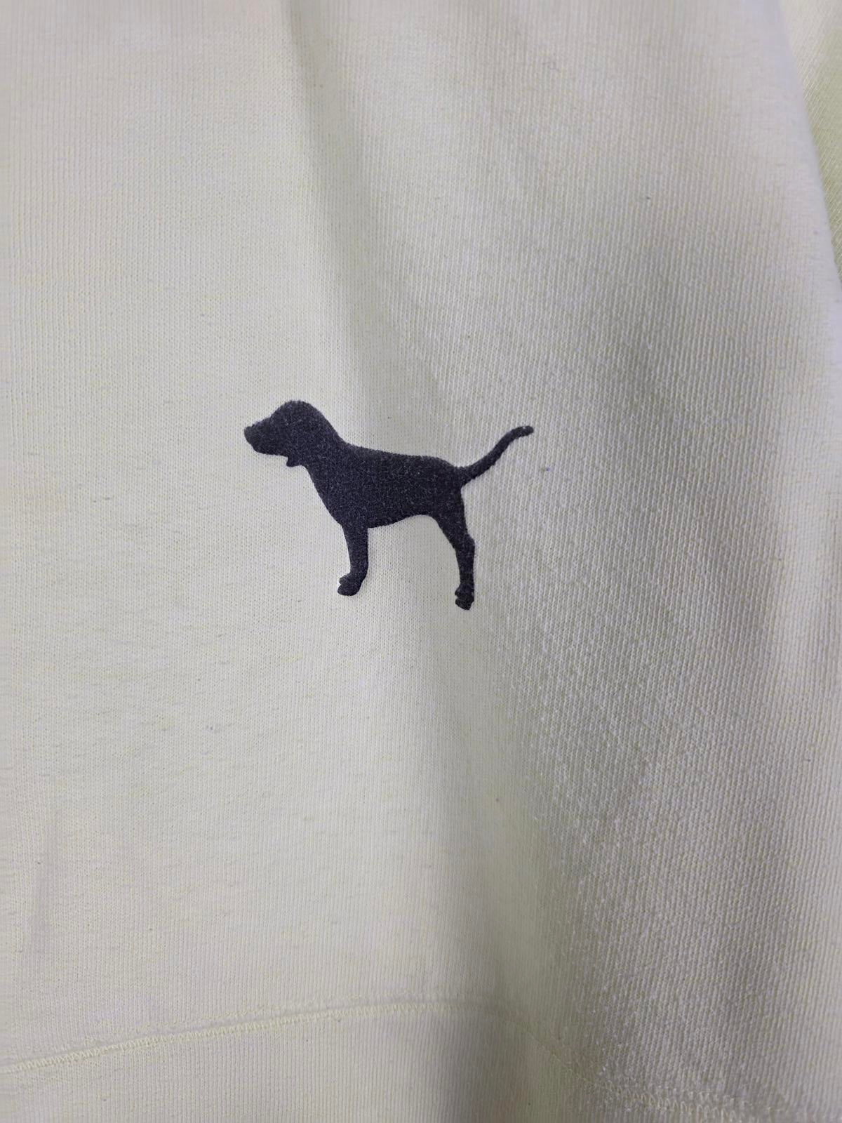 Victorias Secret PINK yellow Campus Tee shirt Sweater Top Vintage dog Logo SM