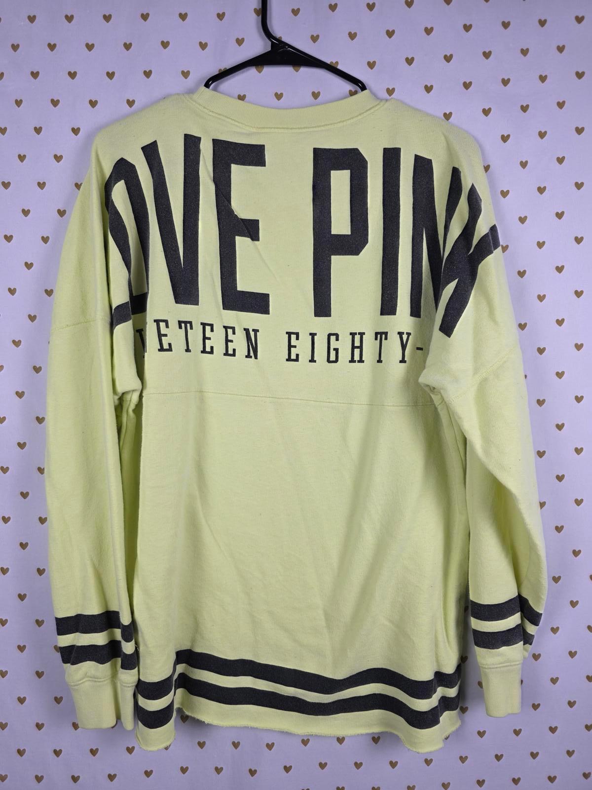 Victorias Secret PINK yellow Campus Tee shirt Sweater Top Vintage dog Logo SM