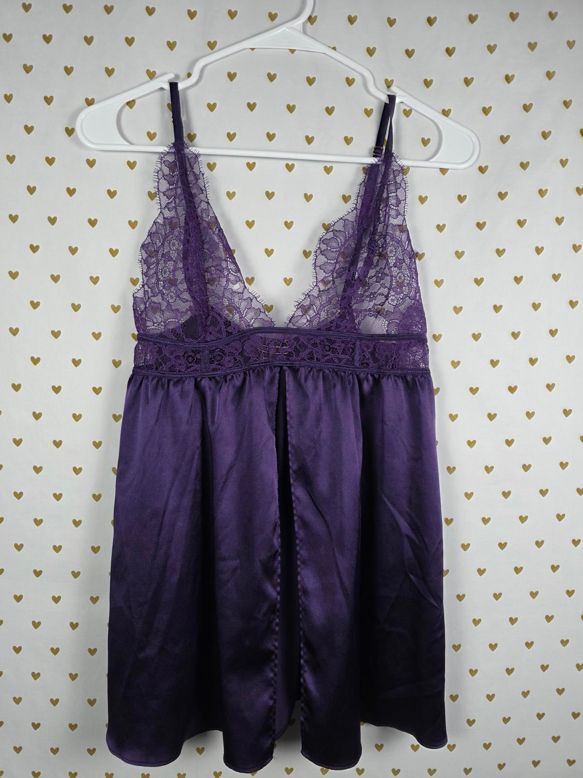 Victorias Secret Purple Satin Lace Sexy Babydoll Slip Dress Lingerie XL