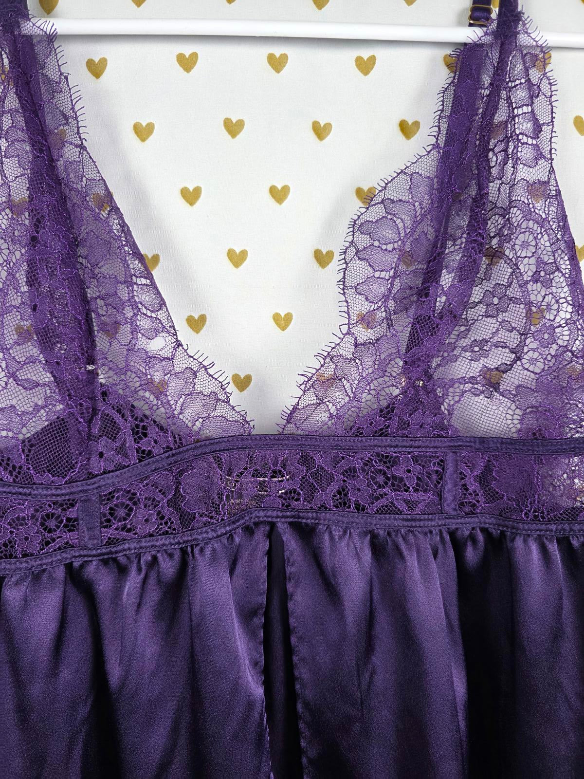Victorias Secret Purple Satin Lace Sexy Babydoll Slip Dress Lingerie XL