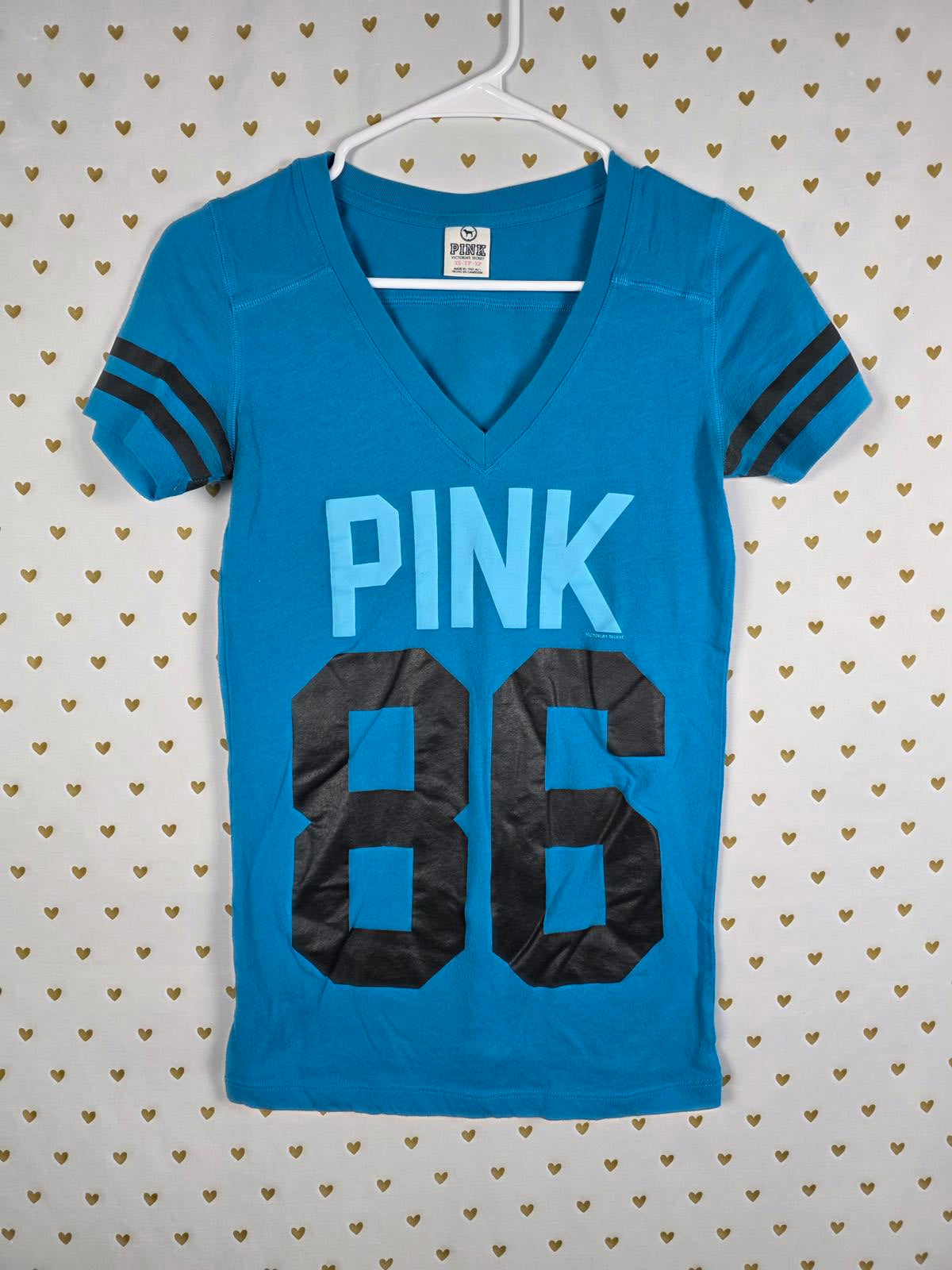 Victorias Secret PINK Vintage Y2k 86 Blue V Neck tee shirt xs