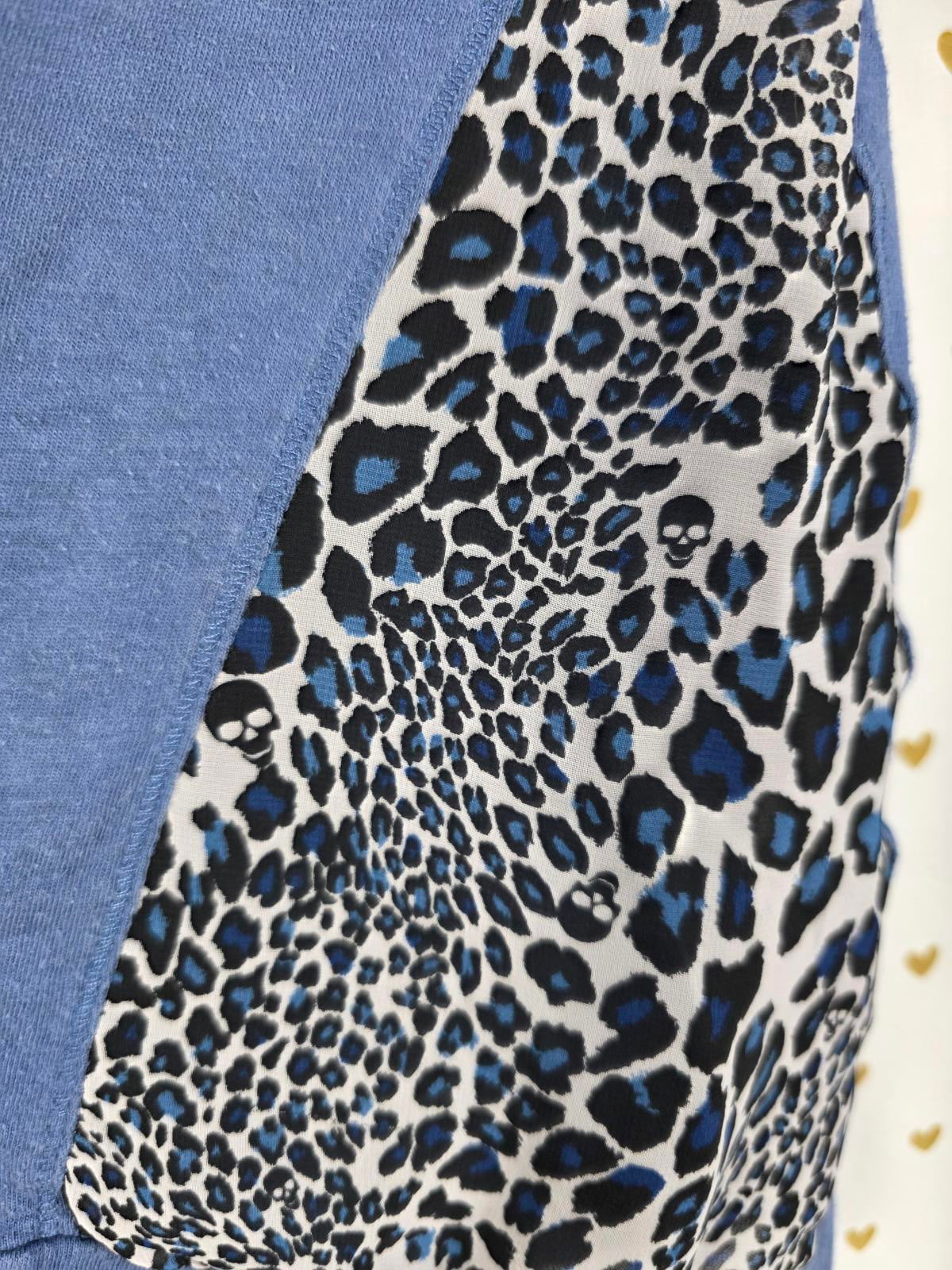 Victorias Secret Pink SKULLS Cheetah Leopard Hooded Long sleeve Tee Sheer SIdes
