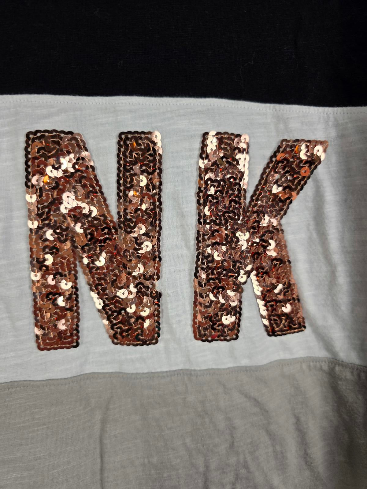 Victorias Secret PINK Colorblock Rose Gold BLING Sequined Long Sleeve Tee Shirt