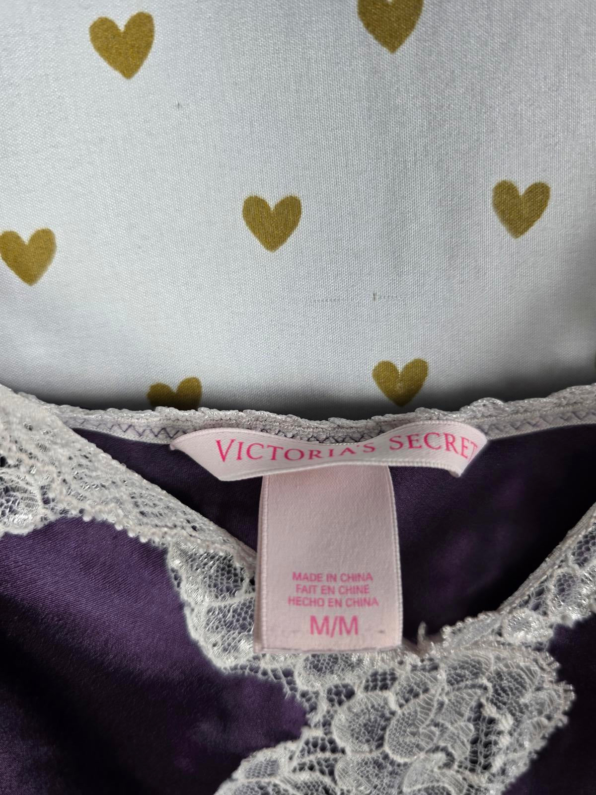Victorias Secret Purple Satin Silky Slip Dress Lingerie Nightie Lace Lined Med