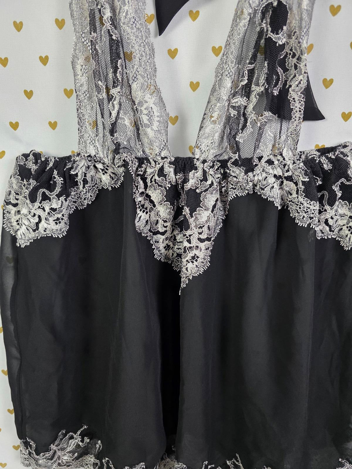 Victorias Secret Black Sexy Lace accent Sheer Nightie Lingerie Large Tie back