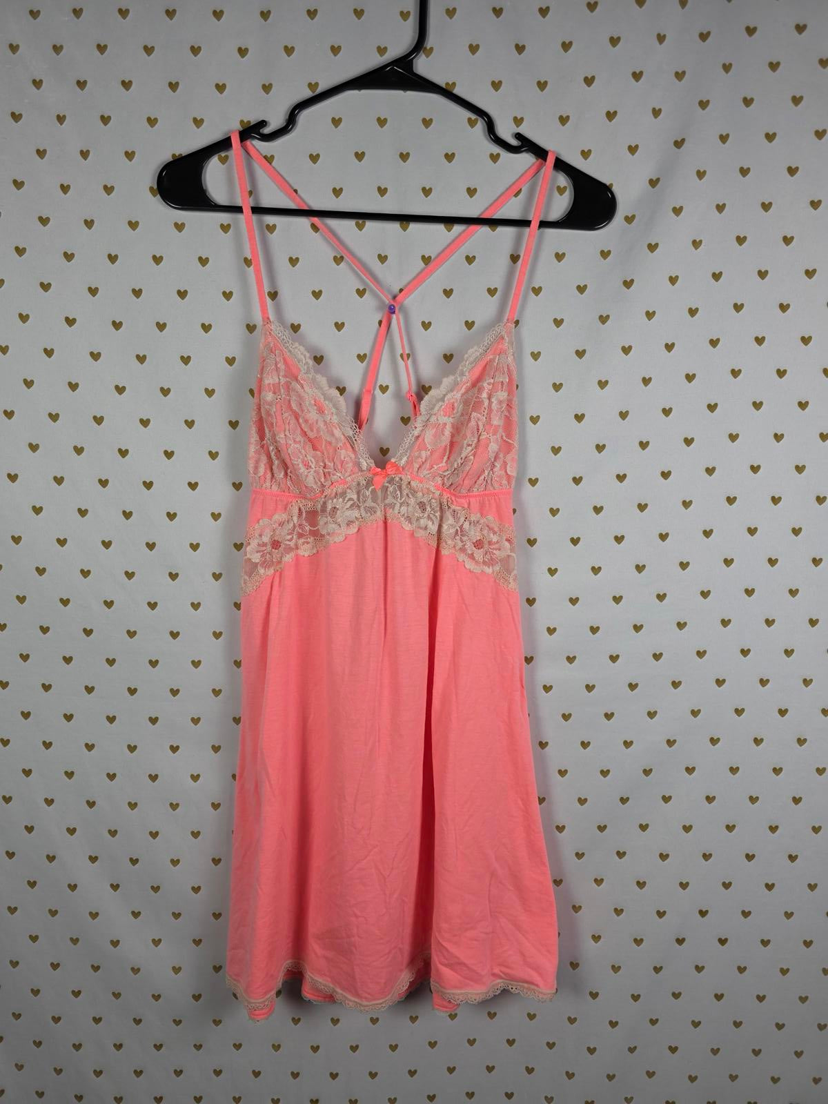 Victorias Secret Neon Orange Super Soft Nightie Lingerie Strappy Slip Dress MED