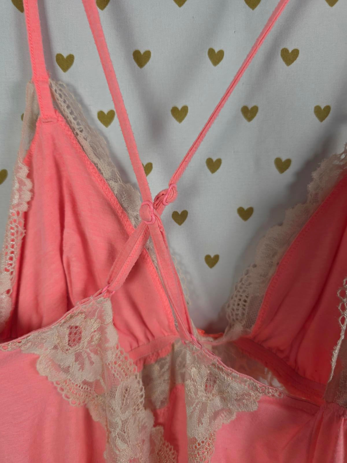 Victorias Secret Neon Orange Super Soft Nightie Lingerie Strappy Slip Dress MED