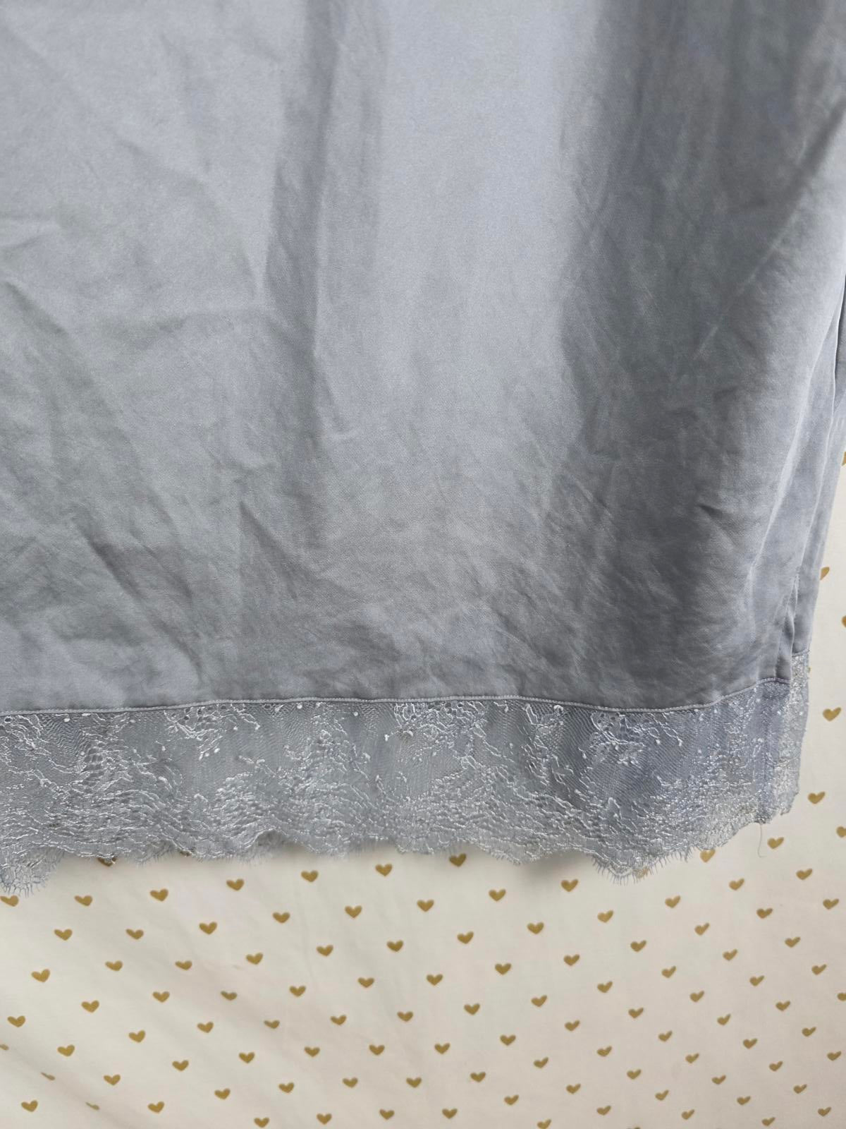 Victorias Secret Grey Long Satin Silky Slip Dress lace accent Medium Lingerie