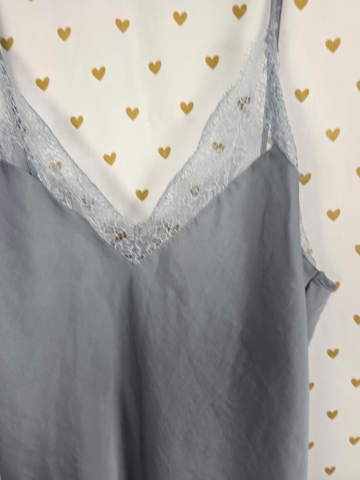 Victorias Secret Grey Long Satin Silky Slip Dress lace accent Medium Lingerie