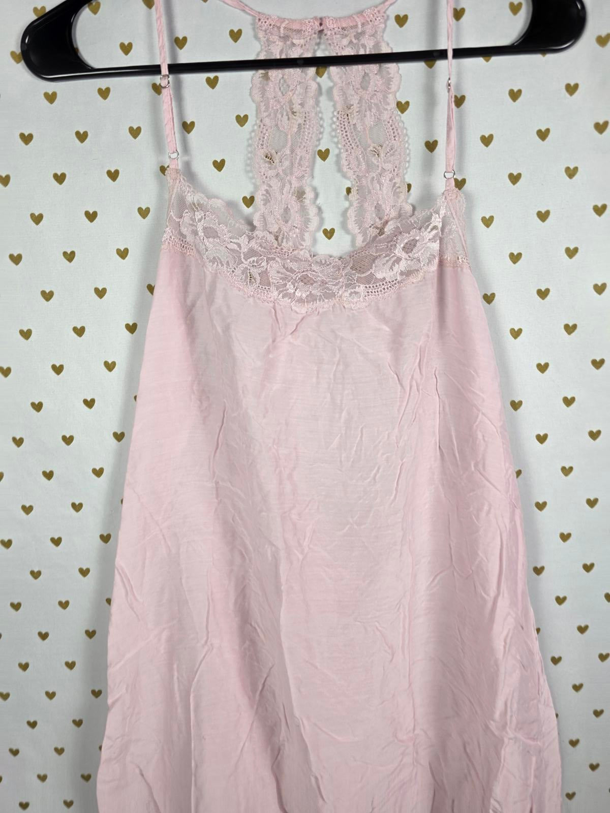 Victorias Secret Sexy Pink Satin Slip Dress Lace Accent MEDIUM Flowy Nightie