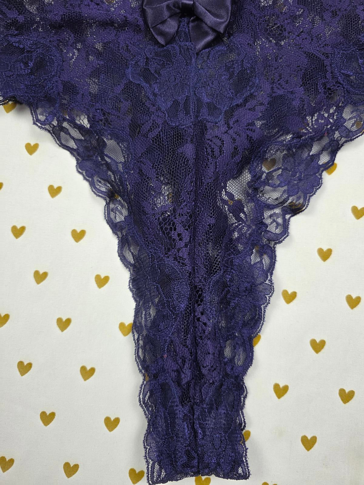 Victorias Secret VINTAGE Gold Label Teddy Lace Blue Sheer Lingerie Medium Thong