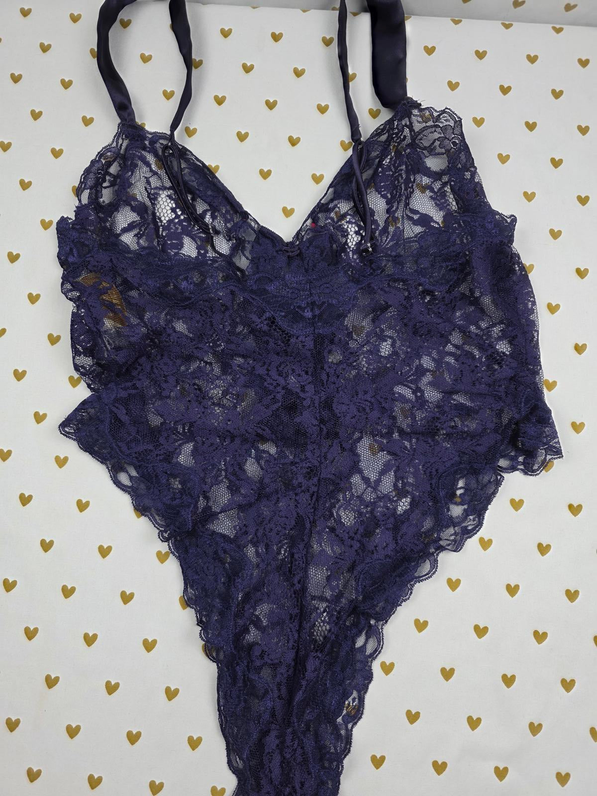 Victorias Secret VINTAGE Gold Label Teddy Lace Blue Sheer Lingerie Medium Thong