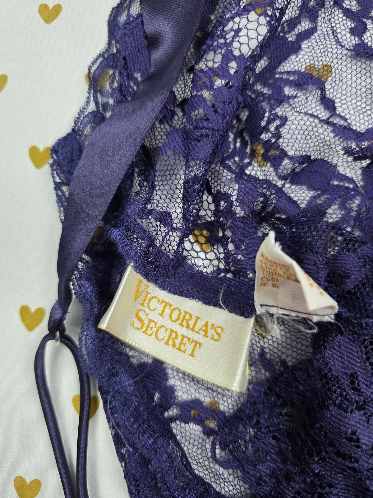 Victorias Secret VINTAGE Gold Label Teddy Lace Blue Sheer Lingerie Medium Thong
