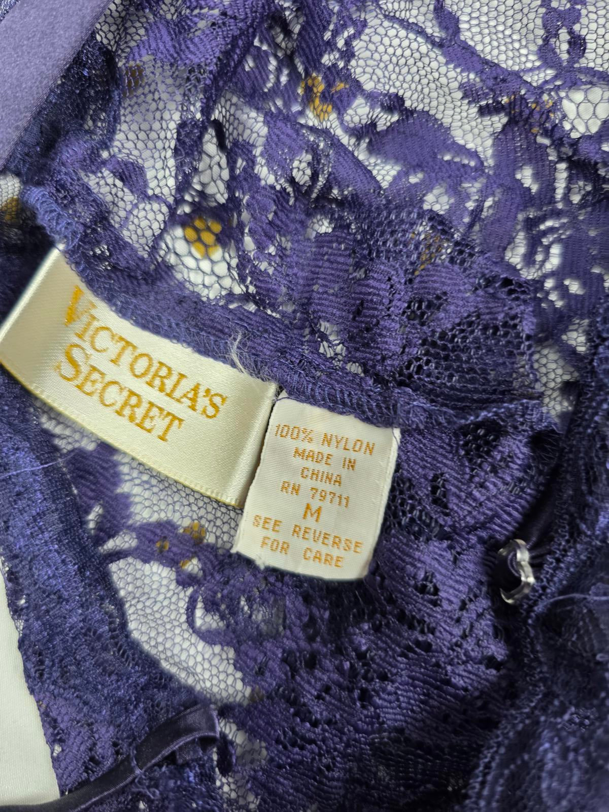 Victorias Secret VINTAGE Gold Label Teddy Lace Blue Sheer Lingerie Medium Thong
