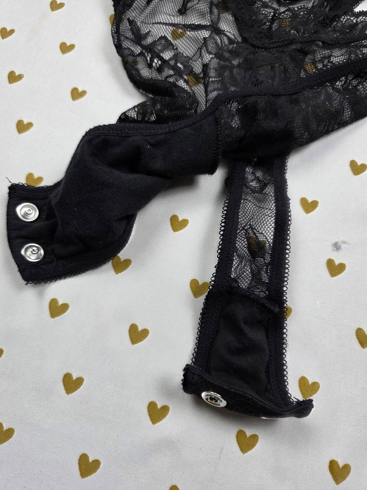 Victorias Secret Black Sheer Strappy Caged Teddy Bodysuit Thong 2XL XXL Snap