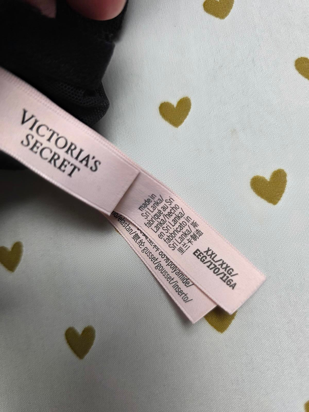 Victorias Secret Black Sheer Strappy Caged Teddy Bodysuit Thong 2XL XXL Snap