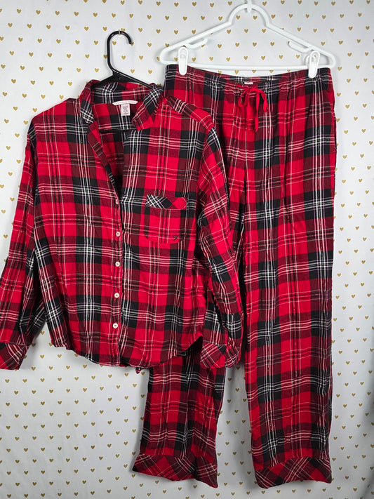 Victorias Secret RED Plaid Sleep Set Pajama Button Down Shirt Pants MEDIUM