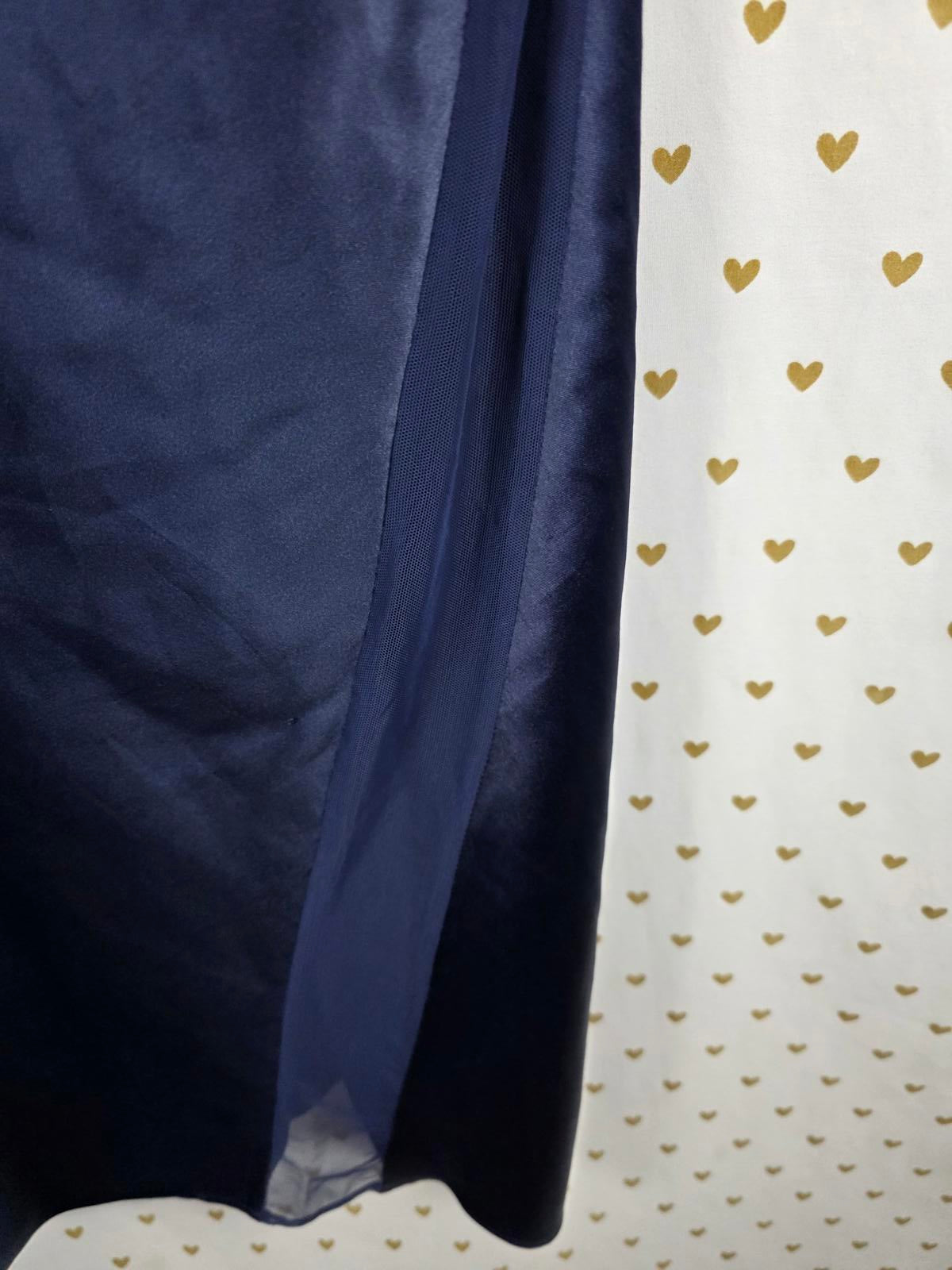 Victorias Secret LARGE Dark Blue Satin Maxi Silky Dress Full Length Sheer Side