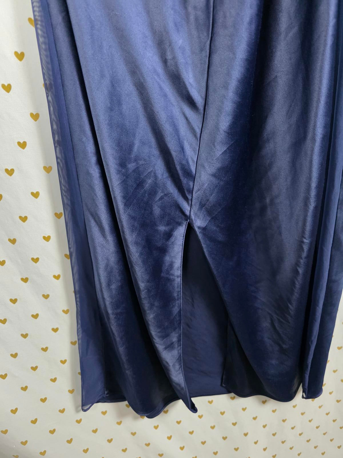 Victorias Secret LARGE Dark Blue Satin Maxi Silky Dress Full Length Sheer Side