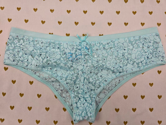 SEXY LITTLE THINGS Cheeky Blue BLING Studded Panties Victorias Secret MEDIUM