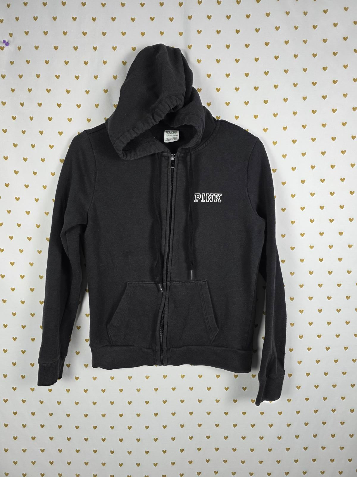 Victorias Secret Pink Bling Full Zip Hoodie Jacket Black Rhinestone Logo XS
