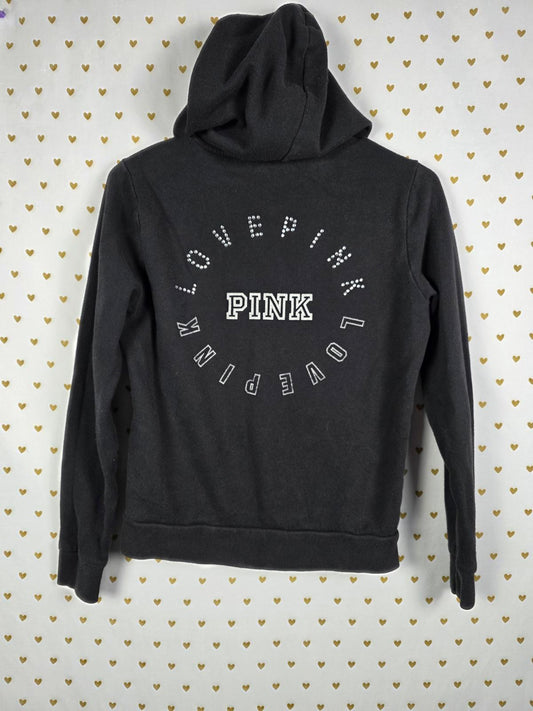 Victorias Secret Pink Bling Full Zip Hoodie Jacket Black Rhinestone Logo XS