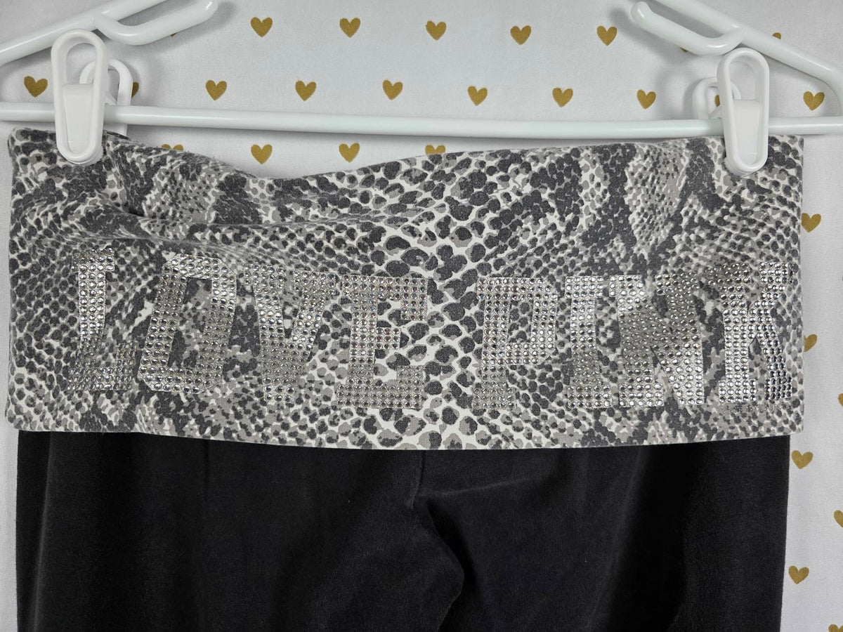 Victorias Secret PINK SNAKE PRINT BLING Yoga Pants FOLDOVERS Vintage Y2k SMALL