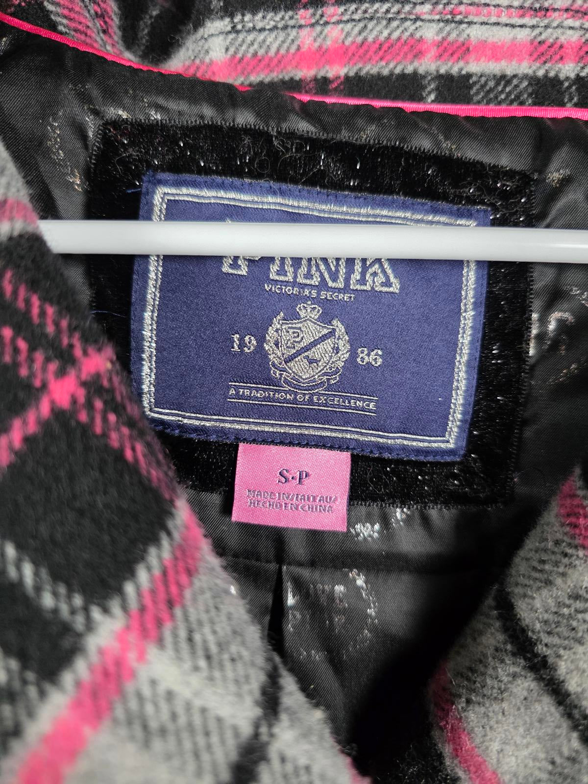 Victorias Secret Pink GRAIL Plaid Wool Parka Jacket Double Breasted SMALL HTF