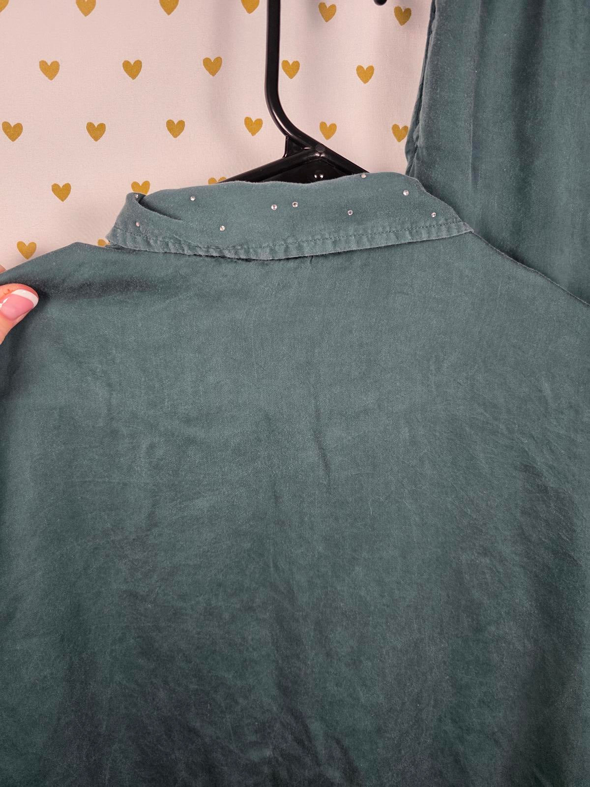 Victorias Secret PINK Green Silky Sleep Shine Long Pajama Set Bling XL 2pc