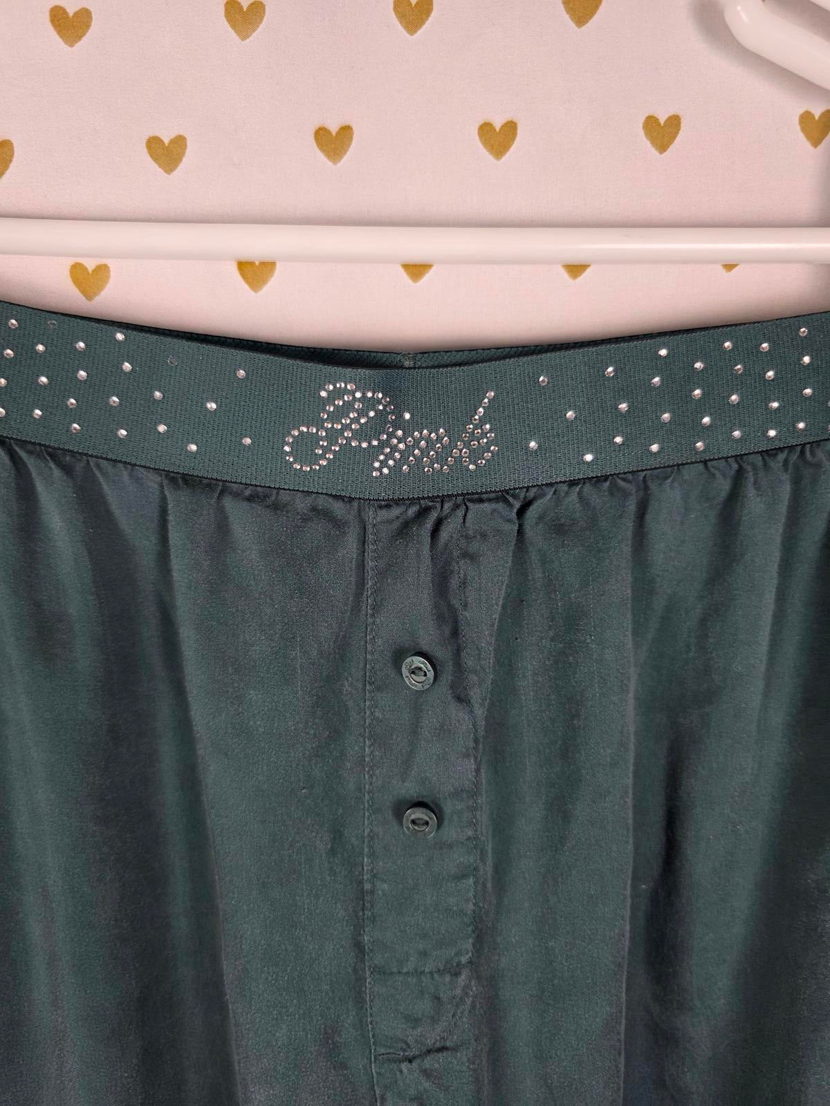 Victorias Secret PINK Green Silky Sleep Shine Long Pajama Set Bling XL 2pc