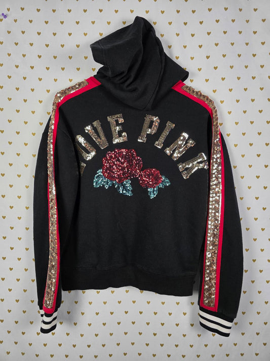 Victorias Secret Pink BLING Special Edition ROSE Sequined Hoodie Sweater Small