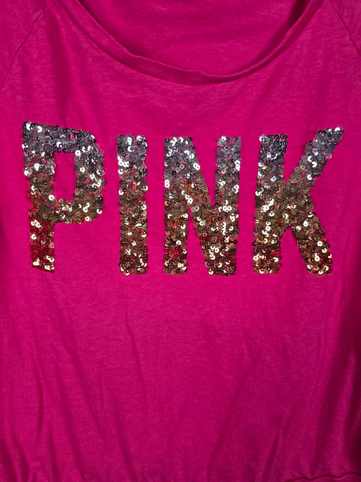 Victorias Secret PINK VINTAGE y2k BLING GRADIENT Gold Silver Long sleeve tee SM