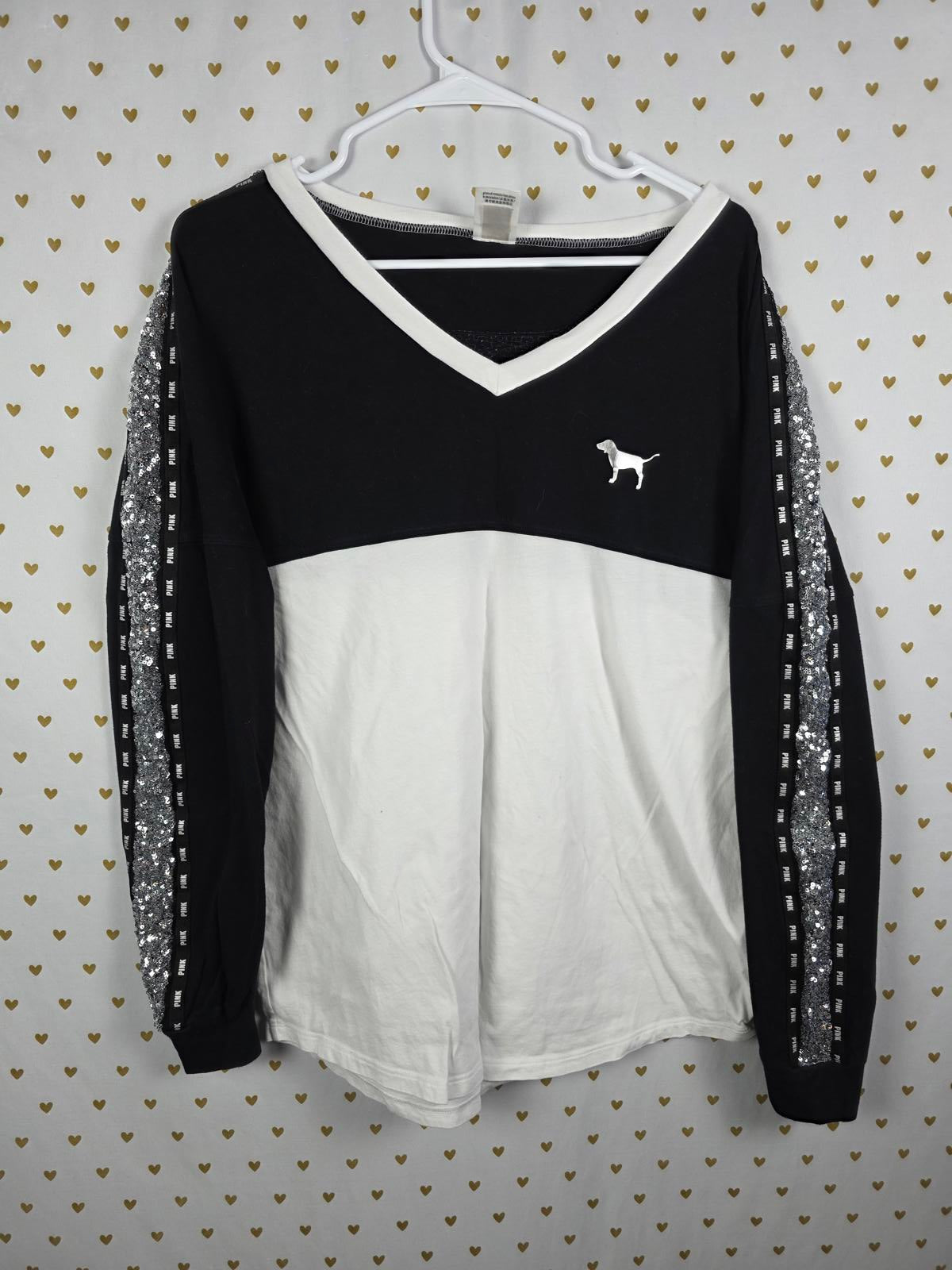 Victorias Secret PINK BLING Mermaid Sequined Long Sleeve Oversized dog Logo Tee