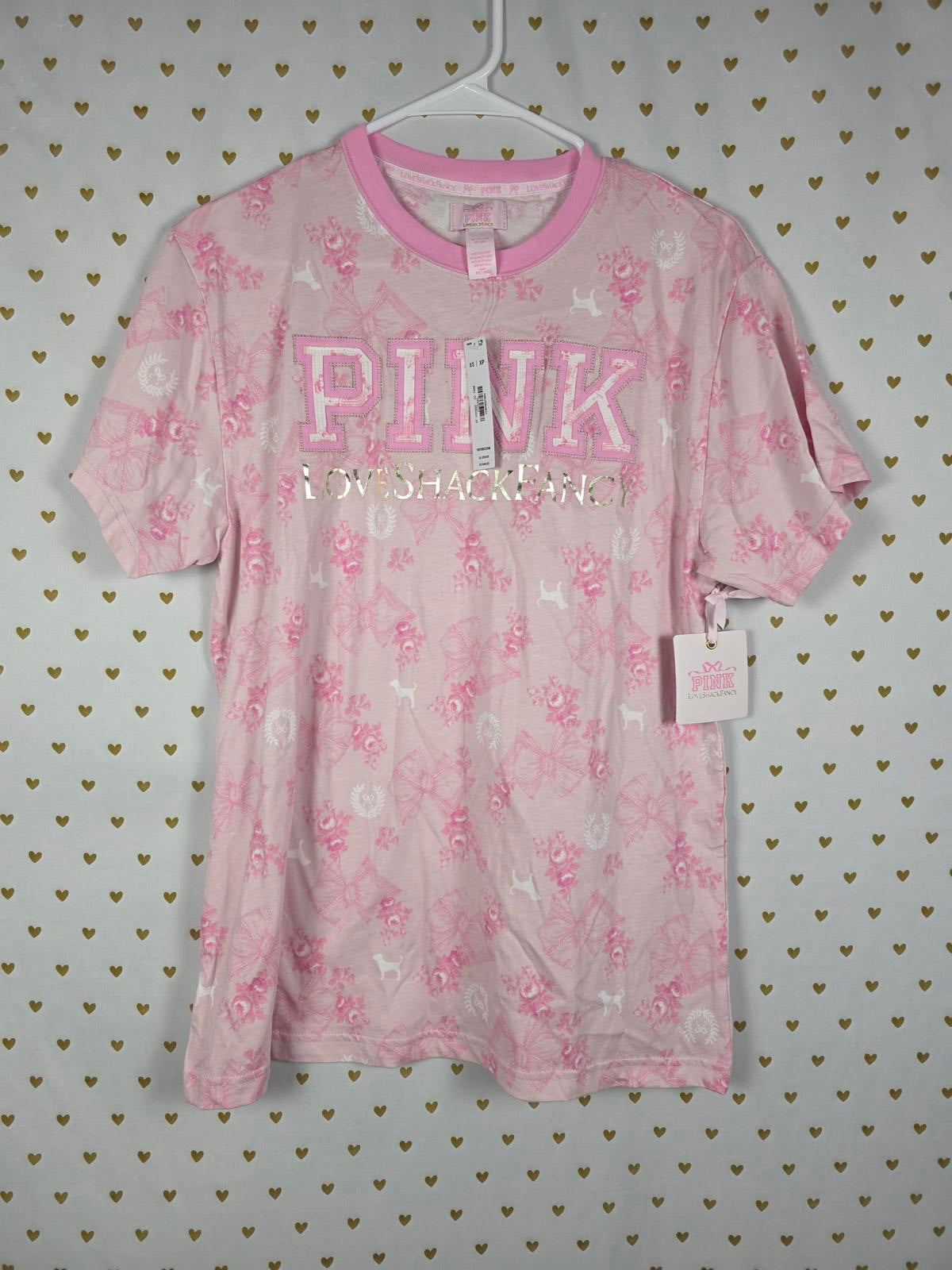 Victorias Secret PINK LOVESHACKFANCY NEW Floral Campus Tee NWT XS LOVESHACK