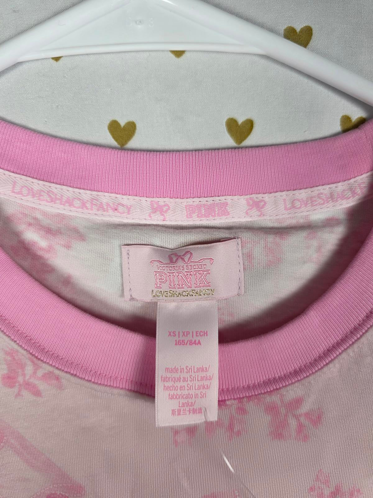 Victorias Secret PINK LOVESHACKFANCY NEW Floral Campus Tee NWT XS LOVESHACK