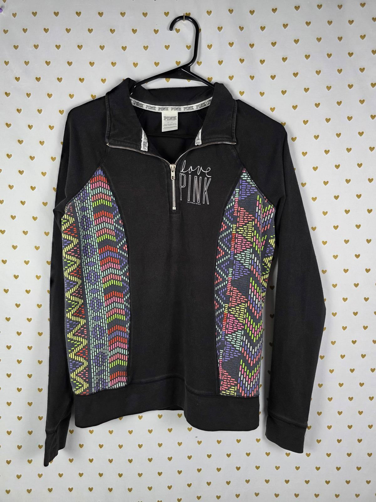 Victorias Secret Pink Rare Quarter Sleeve Geometric Logo Sweater Shirt Small