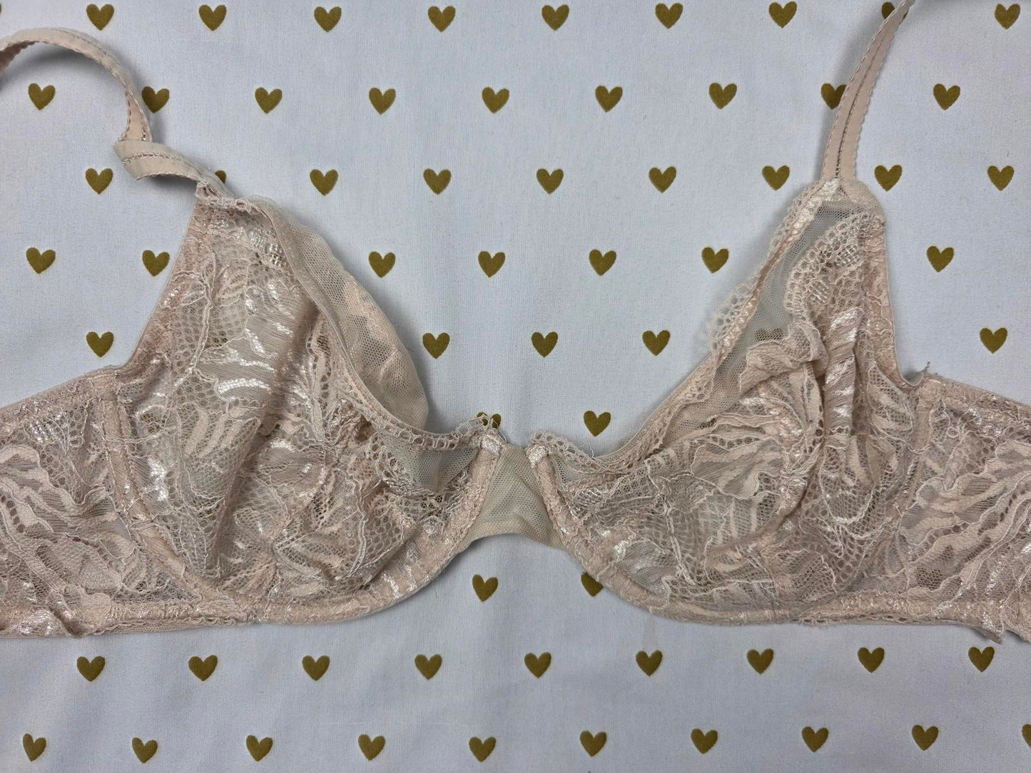 Victorias Secret Lace Unlined INCREIBLE Bra Demi Balconette Beige 36D